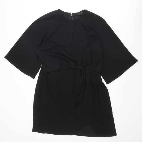 Topshop Womens Black Polyester A-Line Size 12 Round Neck Zip