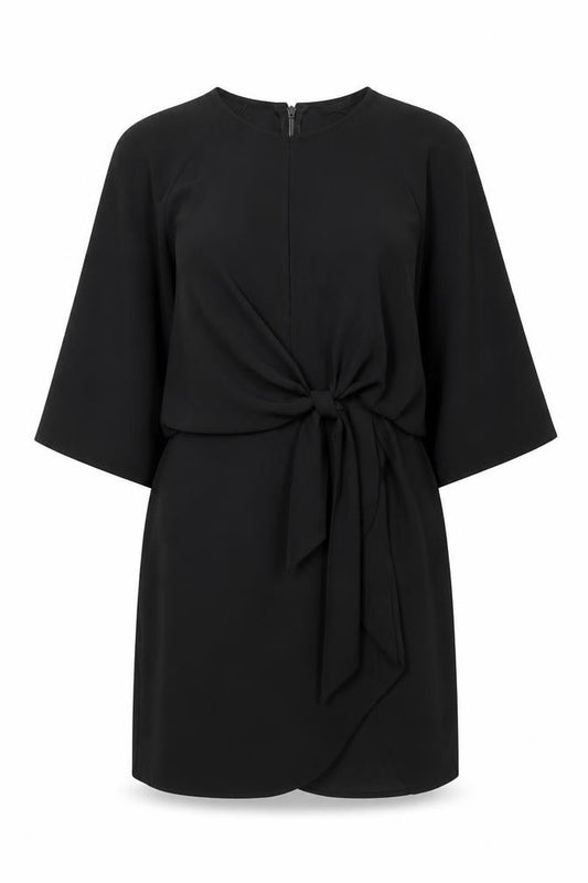 Front view of Topshop women’s black polyester a-line, size UK 12, round neck zip
