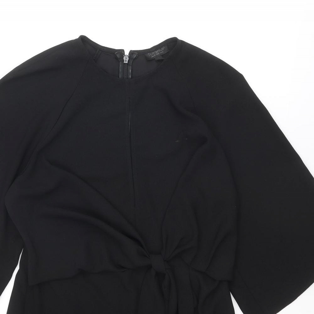 Topshop Womens Black Polyester A-Line Size 12 Round Neck Zip