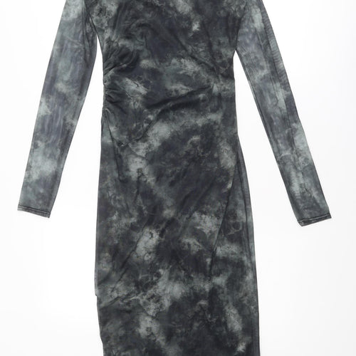 PRETTYLITTLETHING Womens Grey Tie Dye Polyester Bodycon Size 10 Round Neck Pullover