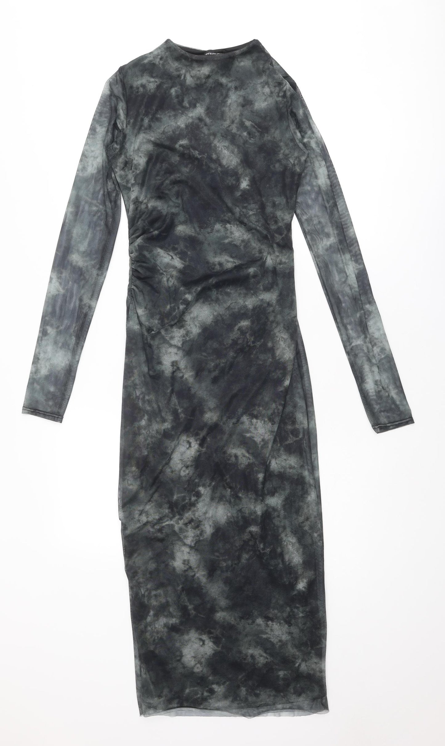 PRETTYLITTLETHING Womens Grey Tie Dye Polyester Bodycon Size 10 Round Neck Pullover