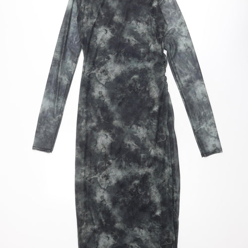 PRETTYLITTLETHING Womens Grey Tie Dye Polyester Bodycon Size 10 Round Neck Pullover
