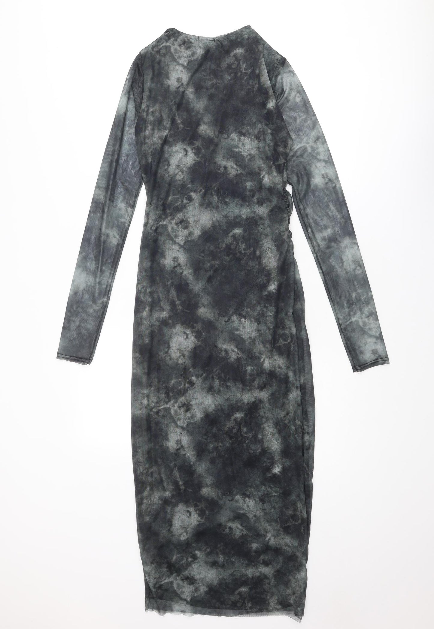 PRETTYLITTLETHING Womens Grey Tie Dye Polyester Bodycon Size 10 Round Neck Pullover