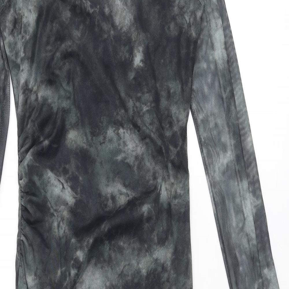 PRETTYLITTLETHING Womens Grey Tie Dye Polyester Bodycon Size 10 Round Neck Pullover