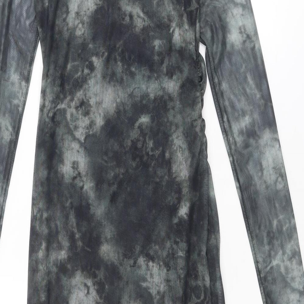PRETTYLITTLETHING Womens Grey Tie Dye Polyester Bodycon Size 10 Round Neck Pullover