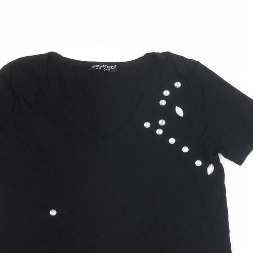 Select Womens Black Viscose Basic T-Shirt Size 10 Round Neck