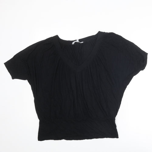 Red Herring Womens Black Viscose Basic T-Shirt Size 16 Round Neck