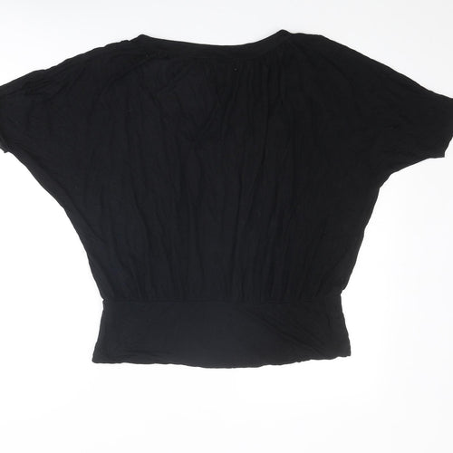 Red Herring Womens Black Viscose Basic T-Shirt Size 16 Round Neck