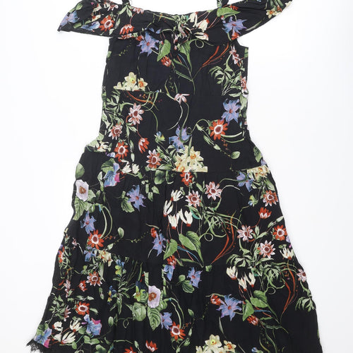 Klass Womens Multicoloured Floral Viscose A-Line Size 12 Round Neck Pullover - Cold shoulder
