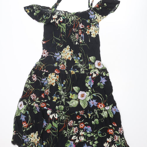 Klass Womens Multicoloured Floral Viscose A-Line Size 12 Round Neck Pullover - Cold shoulder