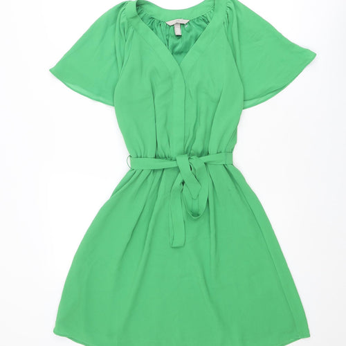 H&M Womens Green Polyester A-Line Size XS V-Neck Button