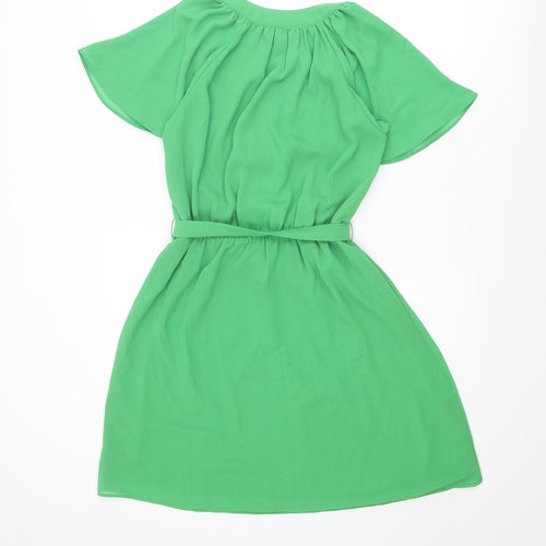 H&M Womens Green Polyester A-Line Size XS V-Neck Button