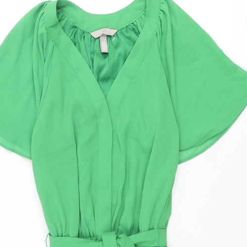 H&M Womens Green Polyester A-Line Size XS V-Neck Button