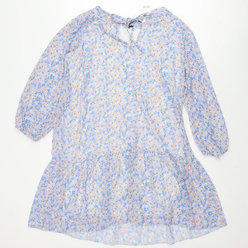 Giulia Rosi Womens Multicoloured Floral Polyester Skater Dress Size L Round Neck Tie