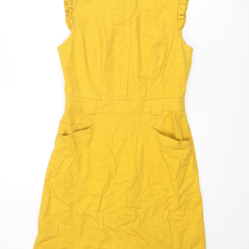 Oasis Womens Yellow Cotton Shift Size 10 Round Neck Zip