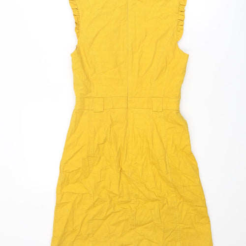 Oasis Womens Yellow Cotton Shift Size 10 Round Neck Zip