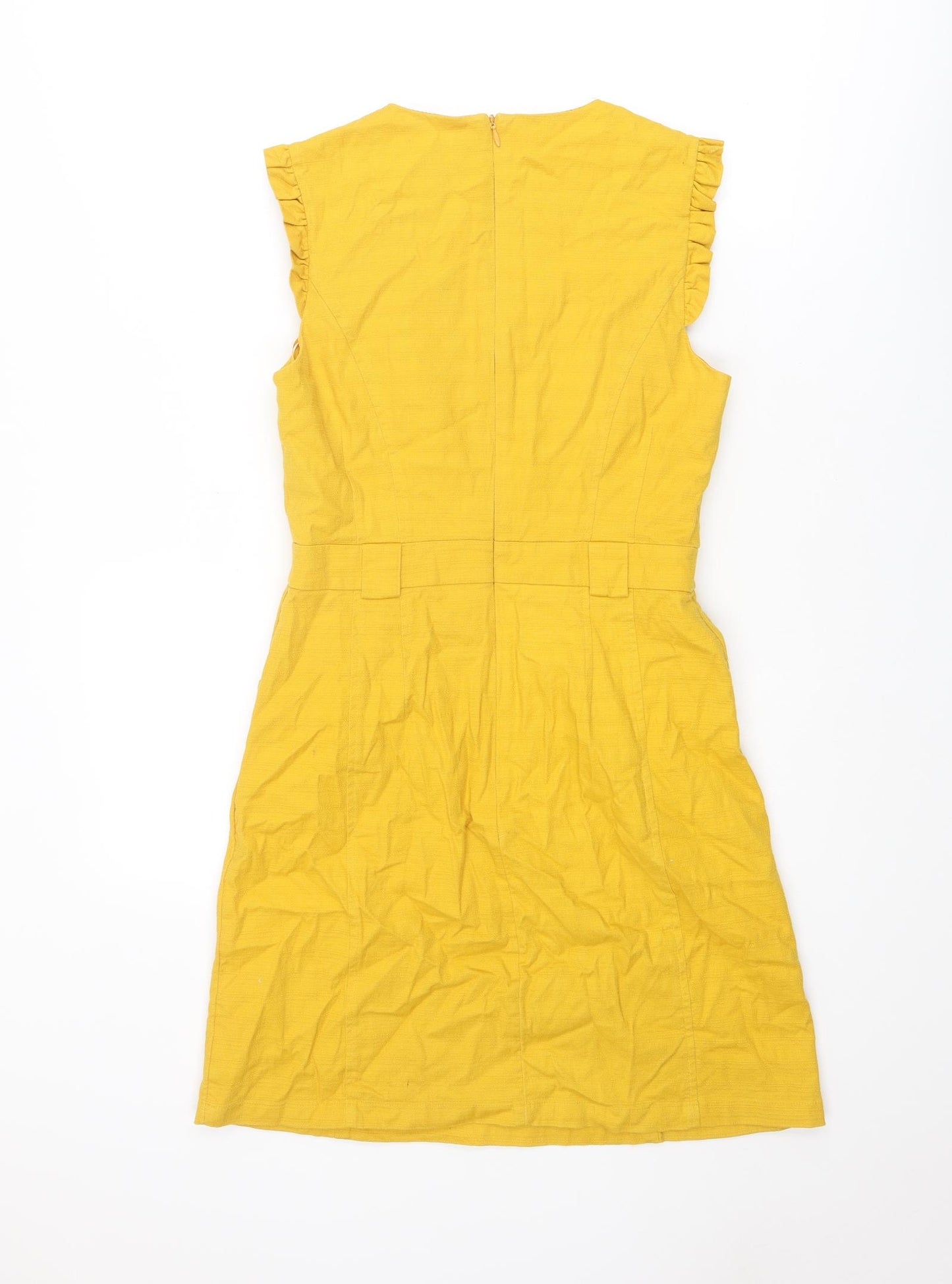 Oasis Womens Yellow Cotton Shift Size 10 Round Neck Zip