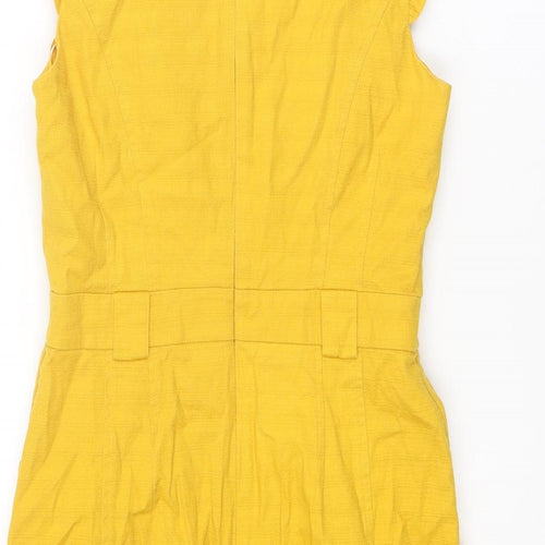 Oasis Womens Yellow Cotton Shift Size 10 Round Neck Zip