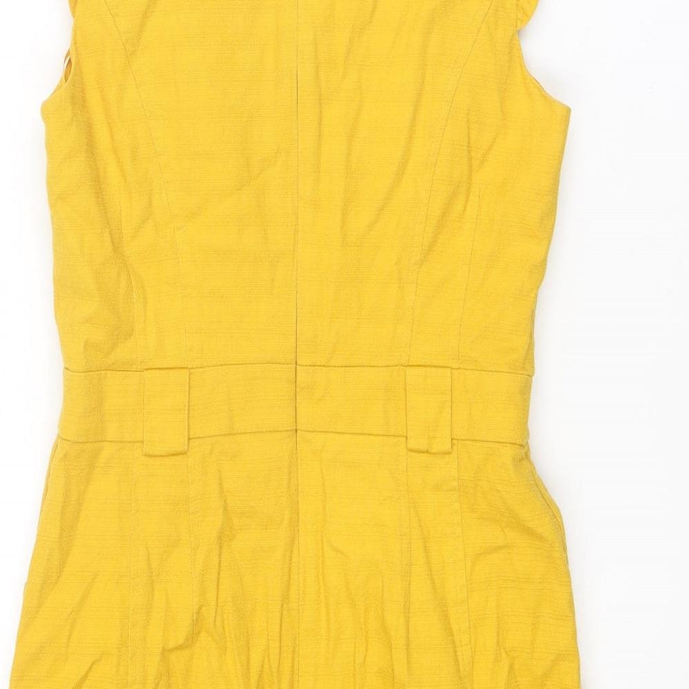 Oasis Womens Yellow Cotton Shift Size 10 Round Neck Zip