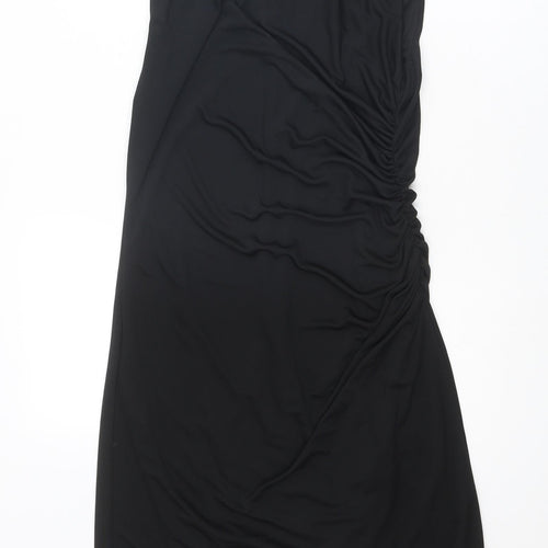 Zara Womens Black Polyester A-Line Size XL Boat Neck Zip