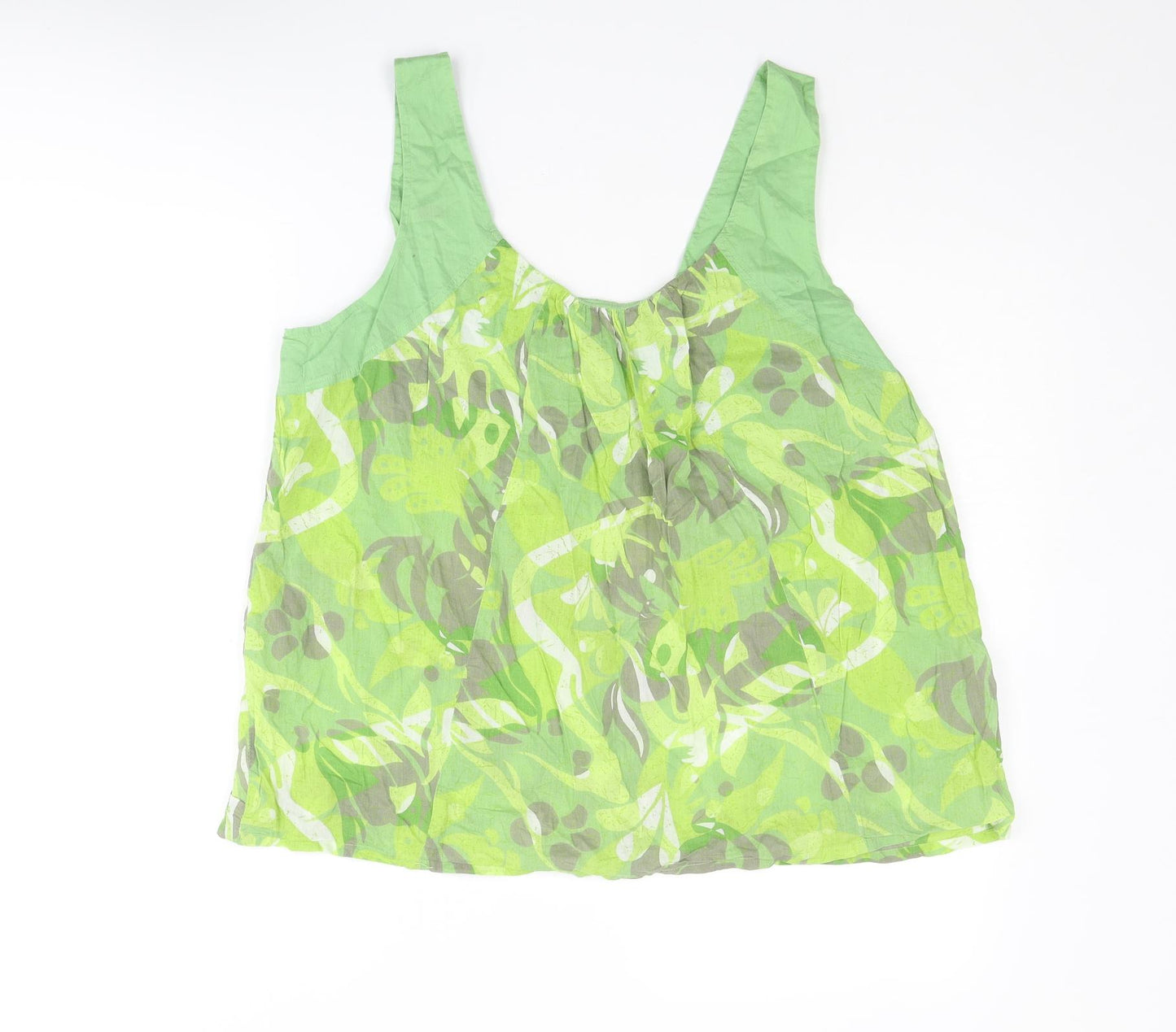 Fat Face Womens Green Geometric Cotton Basic Tank Size 16 Round Neck