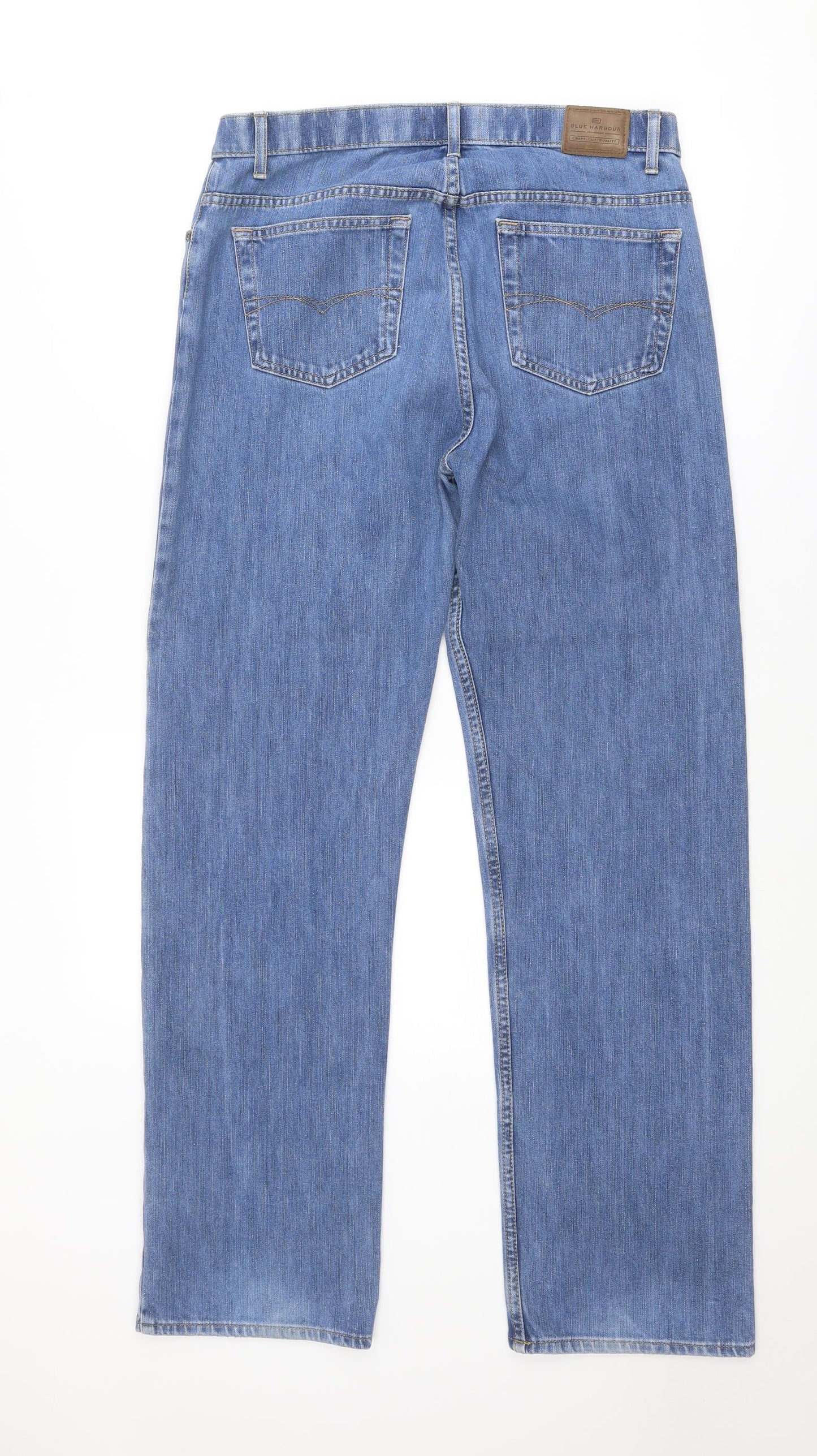 Blue Harbour Mens Blue Cotton Straight Jeans Size 34 in Regular Zip
