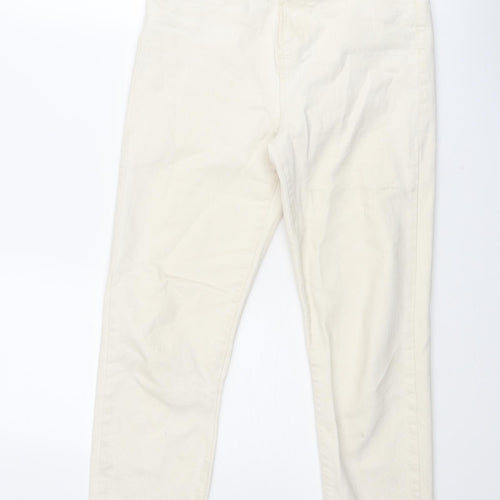 Denim & Co. Womens Ivory Cotton Straight Jeans Size 8 Regular Zip