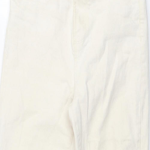 Denim & Co. Womens Ivory Cotton Straight Jeans Size 8 Regular Zip