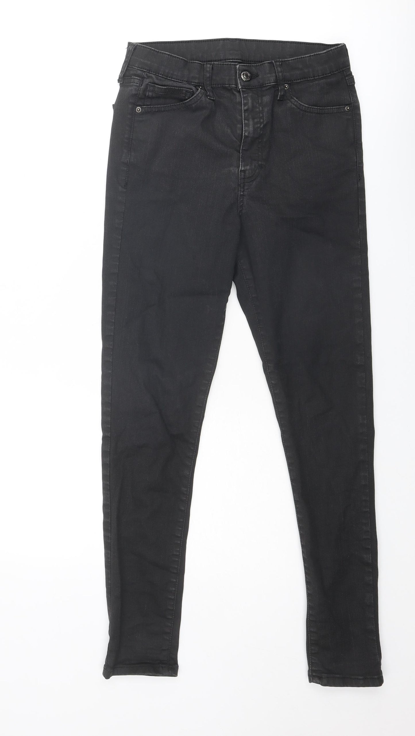 Topshop Womens Black Cotton Skinny Jeans Size 30 in Regular Zip