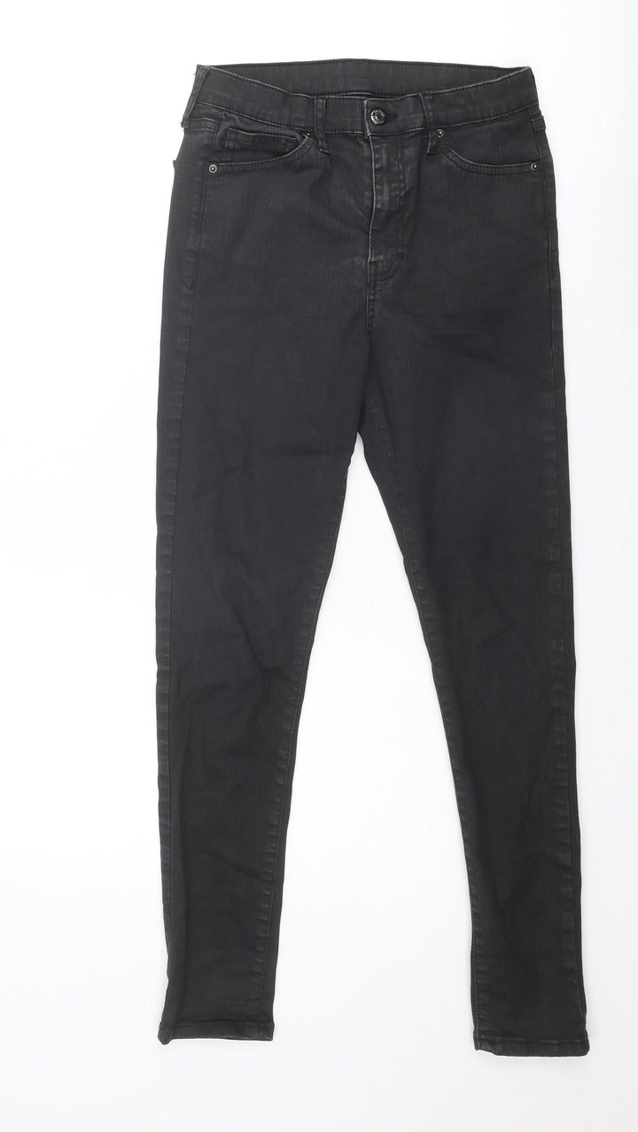 Topshop Womens Black Cotton Skinny Jeans Size 30 in Regular Zip