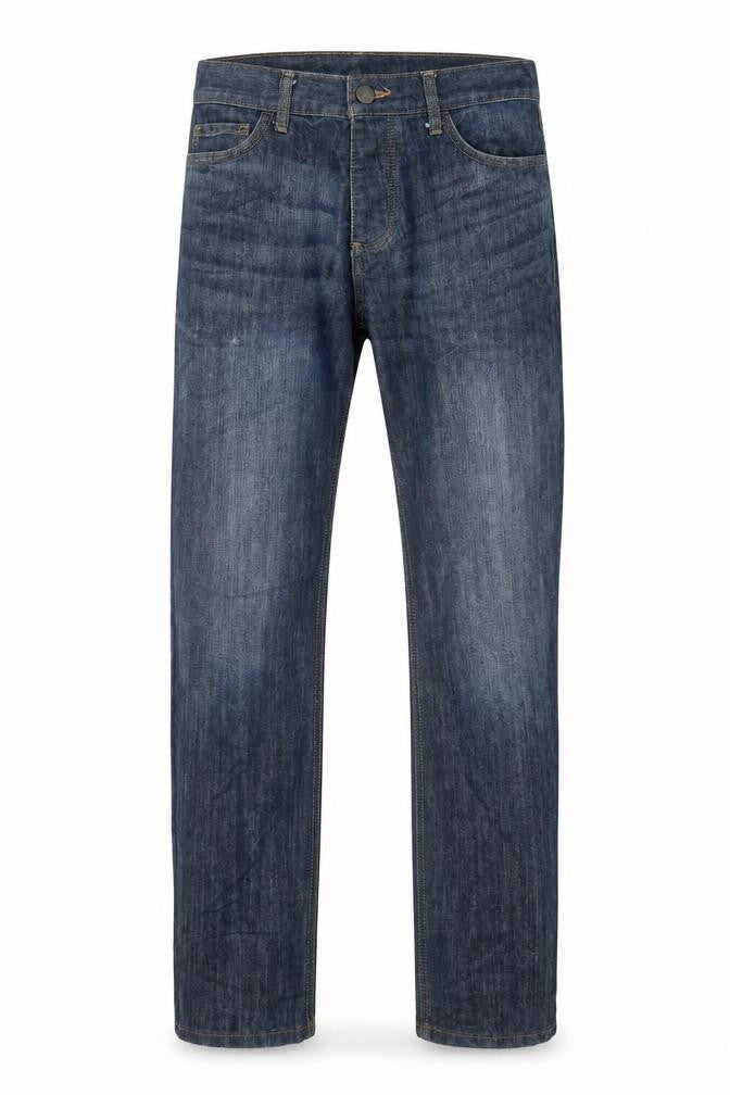 Front view of Denim & Co. men’s blue cotton straight jeans, size 30, in regular button