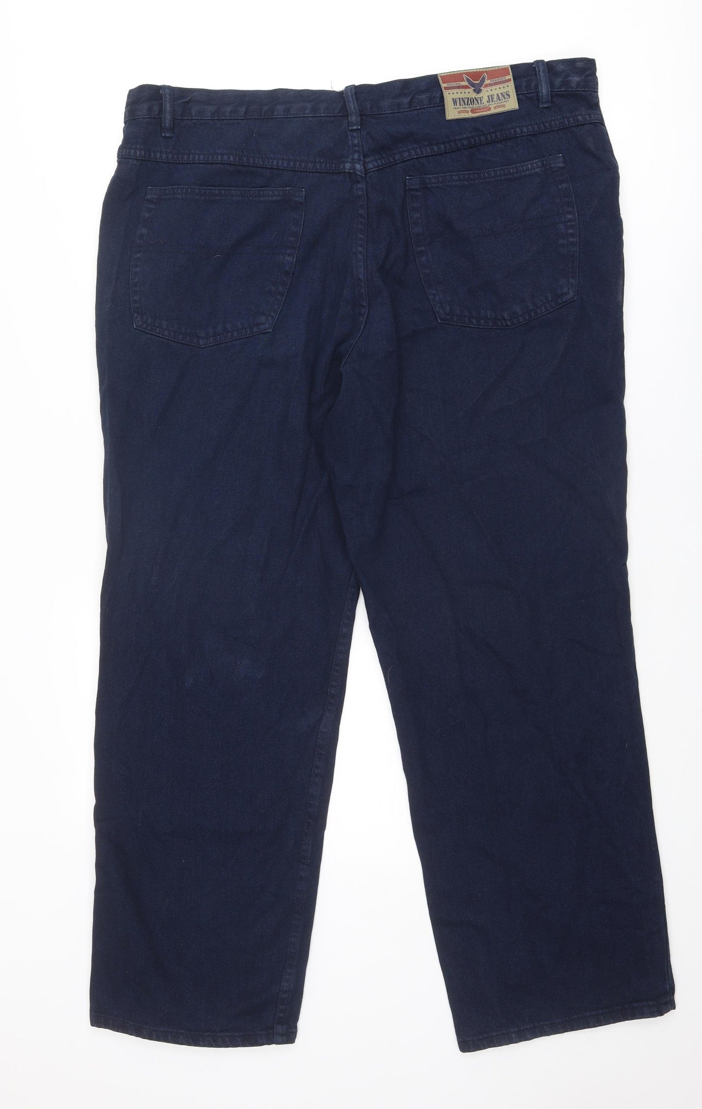 Winzone Mens Blue Cotton Straight Jeans Size 42 in Regular Zip