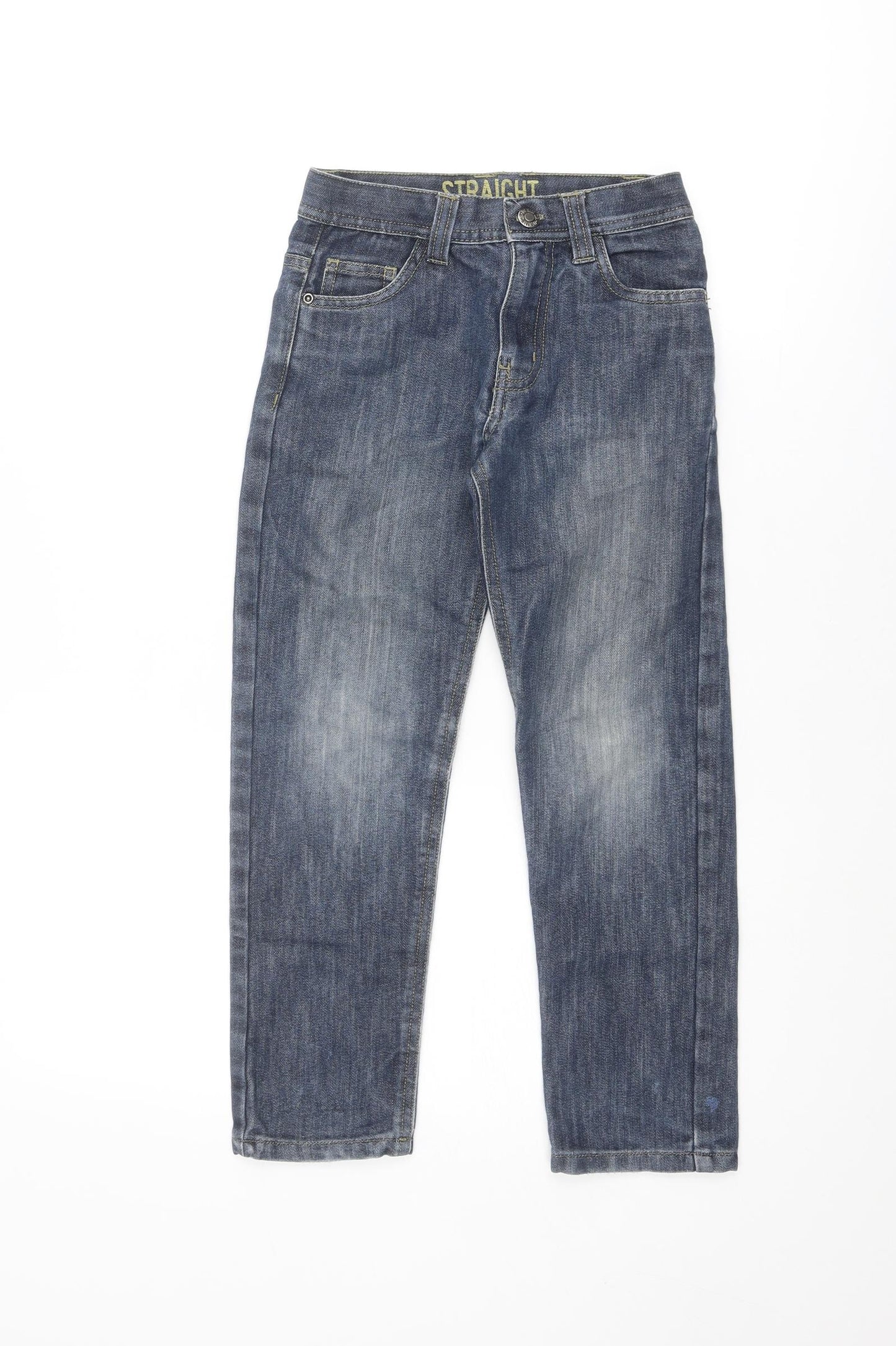 Denim & Co. Boys Blue Cotton Straight Jeans Size 7-8 Years Regular Zip