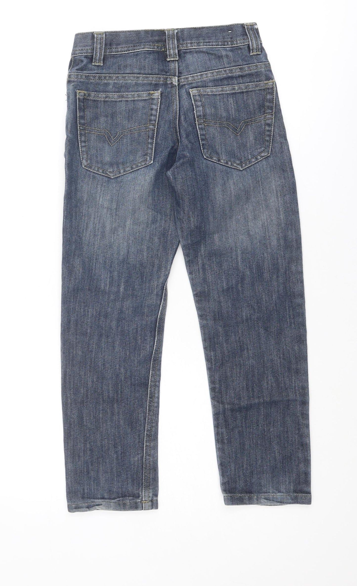 Denim & Co. Boys Blue Cotton Straight Jeans Size 7-8 Years Regular Zip