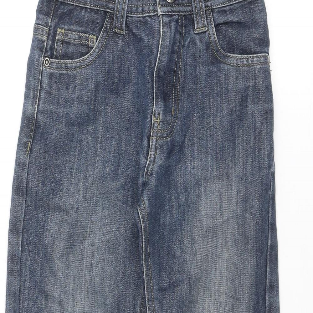 Denim & Co. Boys Blue Cotton Straight Jeans Size 7-8 Years Regular Zip