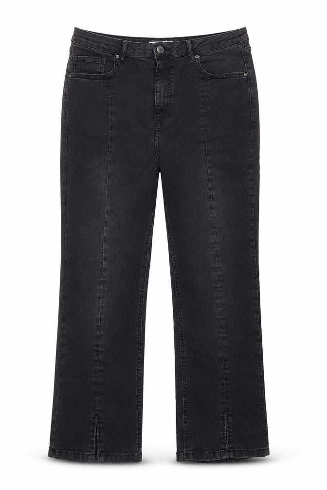 Front view of Urban Bliss women’s black cotton straight jeans, size UK 14, regular zip