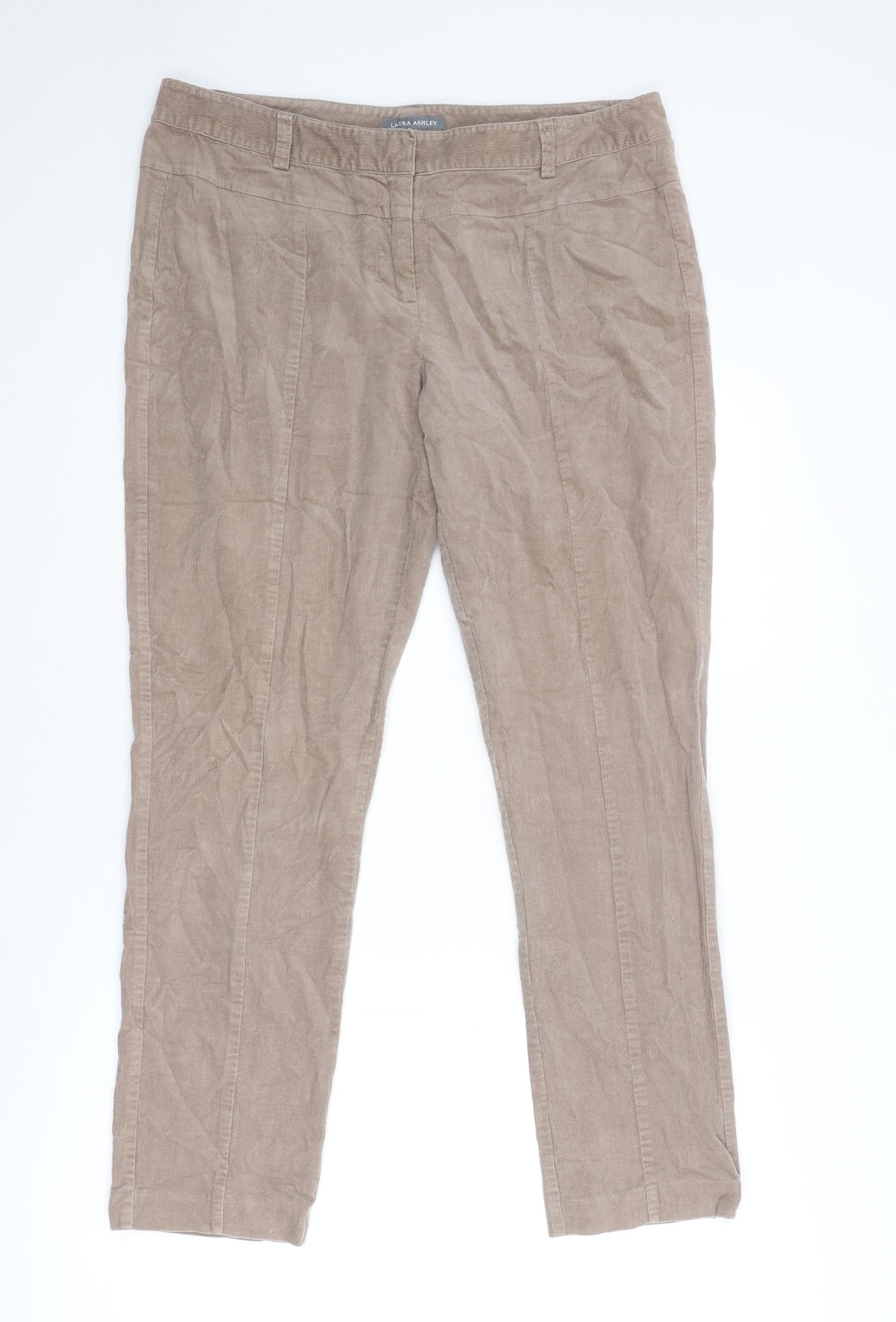 Laura Ashley Womens Beige Cotton Trousers Size 16 Regular Zip