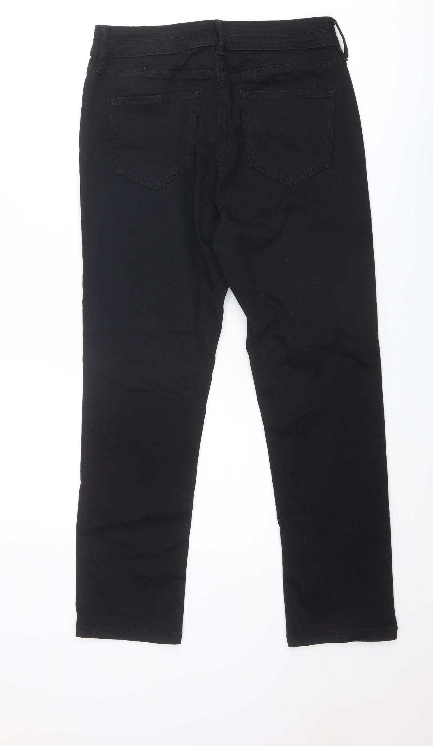 F&F Womens Black Cotton Straight Jeans Size 14 Regular Zip