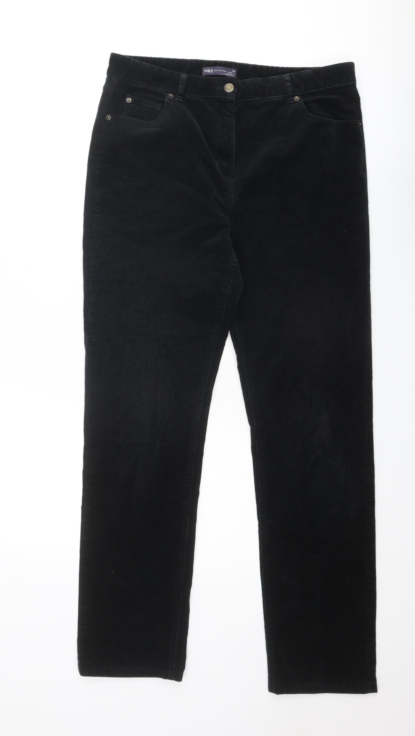 Marks and Spencer Womens Black Cotton Trousers Size 14 Regular Zip