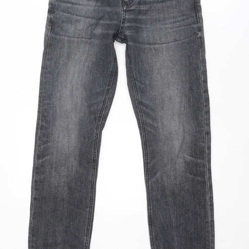 River Island Mens Grey Cotton Straight Jeans Size 26 in Slim Zip