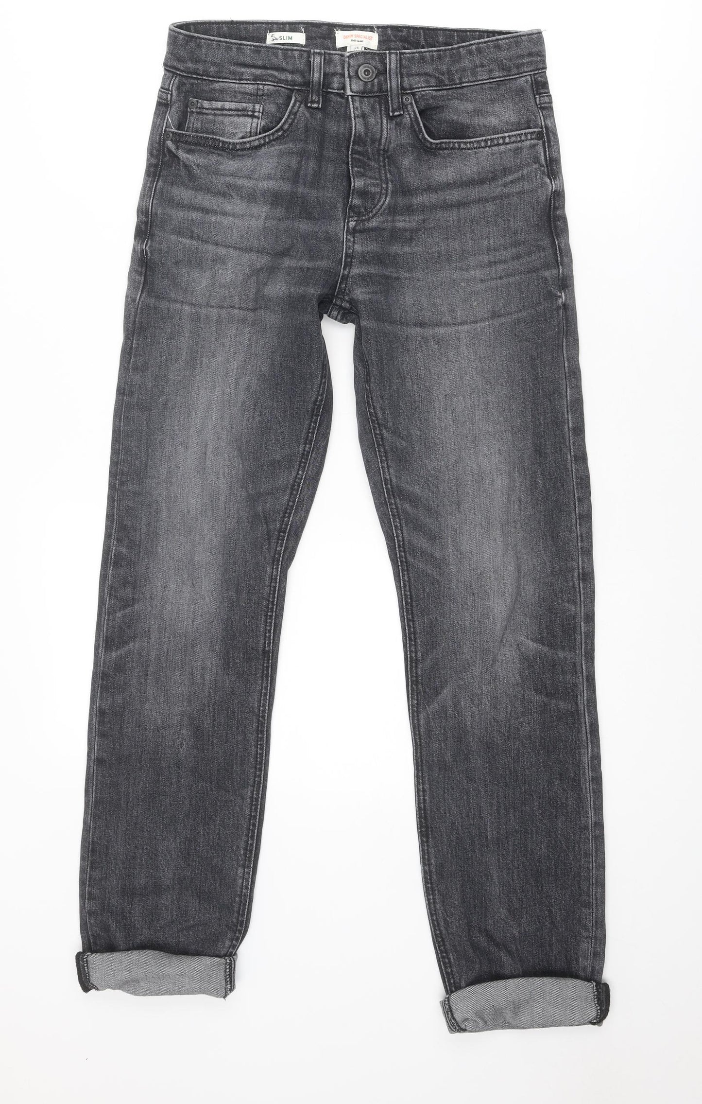 River Island Mens Grey Cotton Straight Jeans Size 26 in Slim Zip