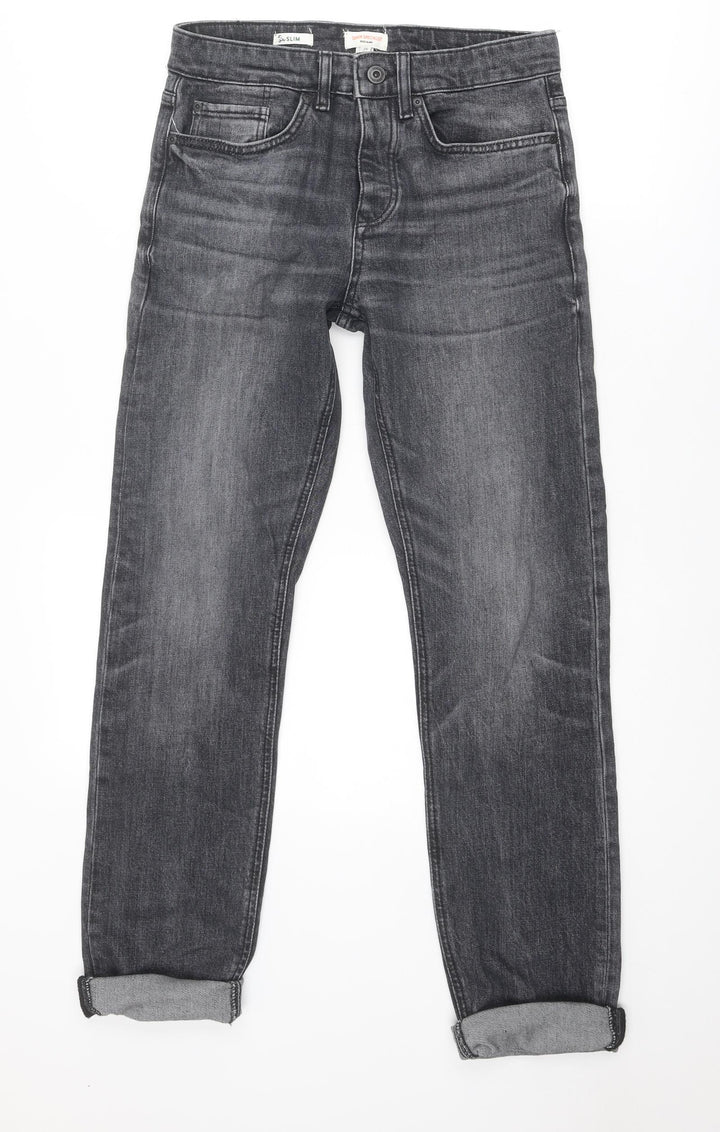 River Island Mens Grey Cotton Straight Jeans Size 26 in Slim Zip