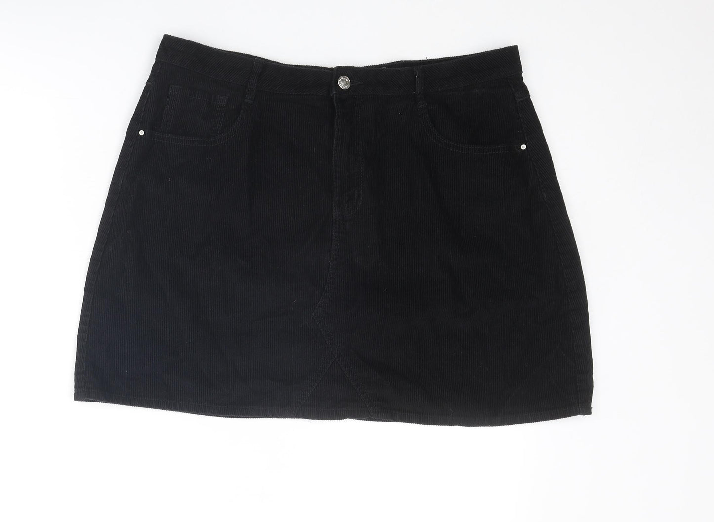 Denim & Co. Womens Black Cotton A-Line Skirt Size 16 Zip