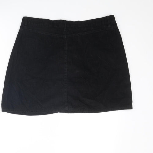 Denim & Co. Womens Black Cotton A-Line Skirt Size 16 Zip