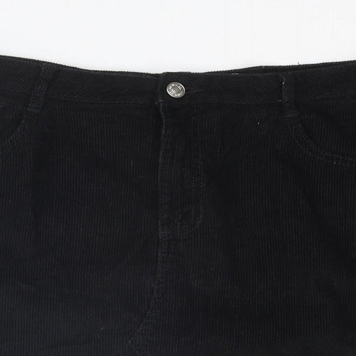 Denim & Co. Womens Black Cotton A-Line Skirt Size 16 Zip