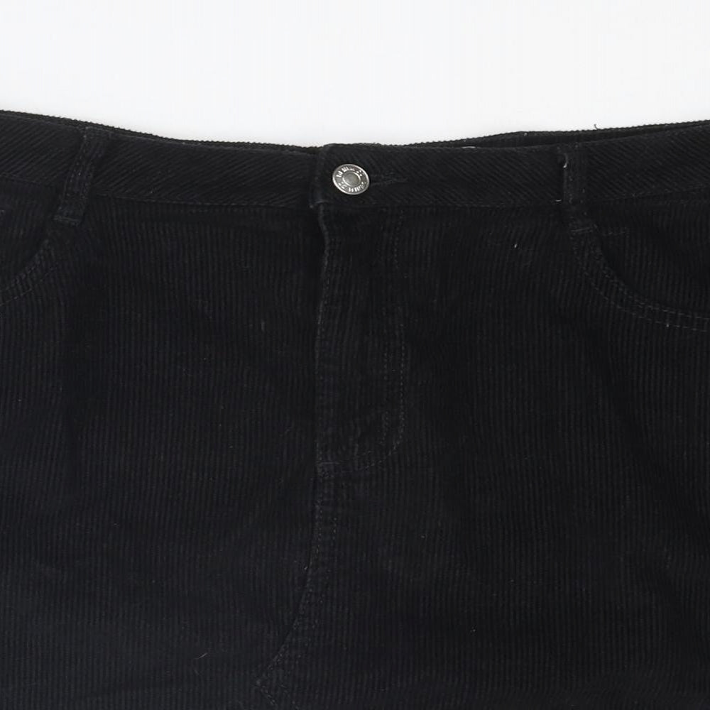 Denim & Co. Womens Black Cotton A-Line Skirt Size 16 Zip