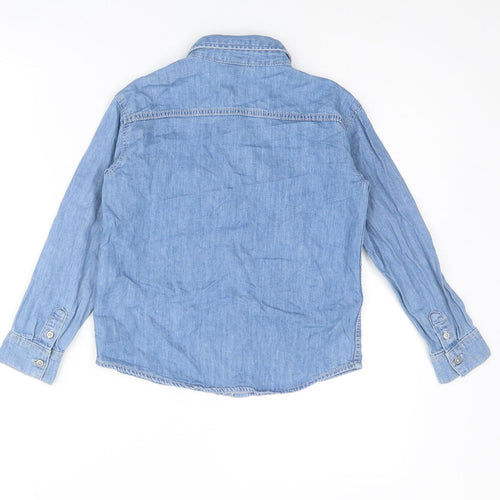 H&M Boys Blue Cotton Basic Button-Up Size 6-7 Years Collared Snap