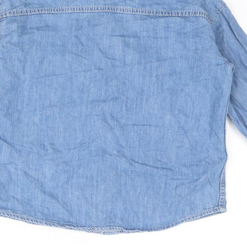 H&M Boys Blue Cotton Basic Button-Up Size 6-7 Years Collared Snap