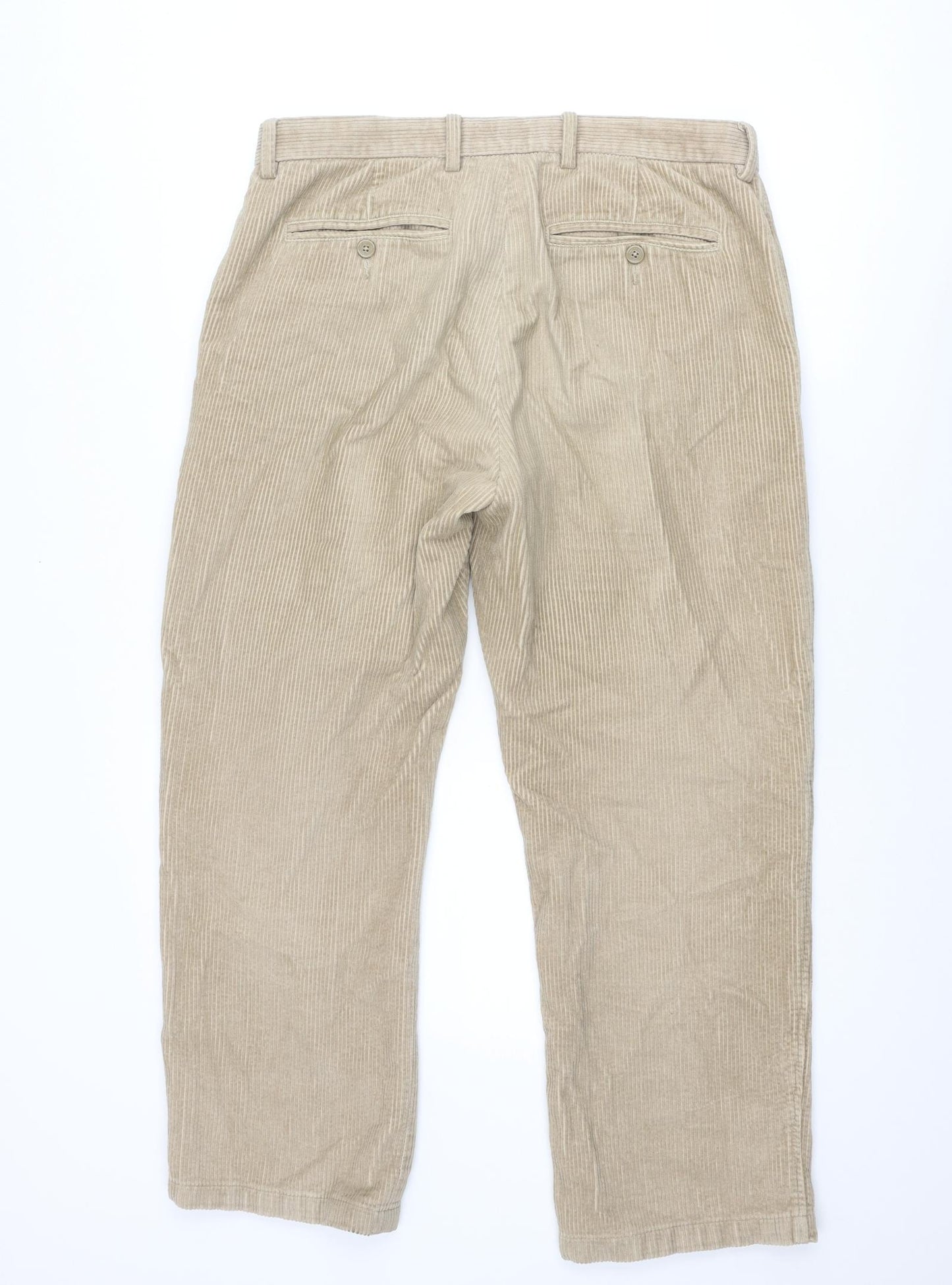 Samuel Windsor Mens Beige Cotton Trousers Size 34 in Regular Zip - Short Leg