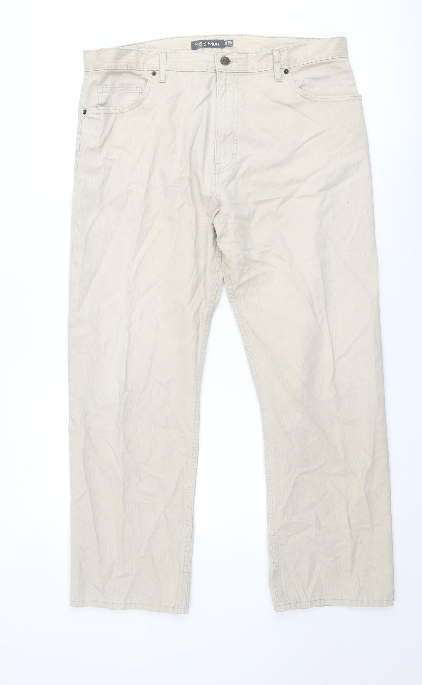 Marks and Spencer Mens Beige Cotton Trousers Size 38 in Regular Zip